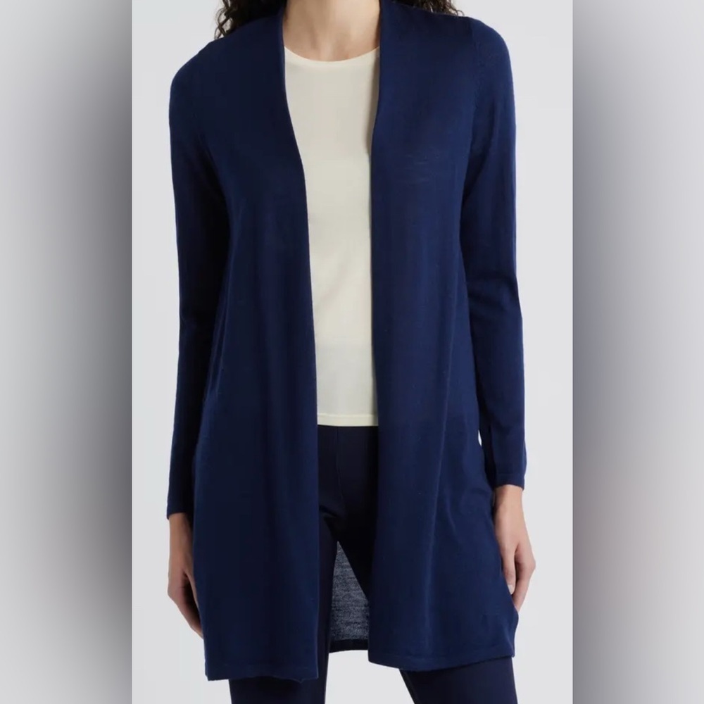 Muk Luks Cardigan Sweater Women's Medium Navy Blue knit Open long sleeve mukluks